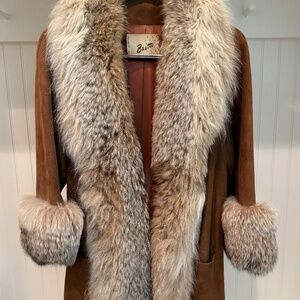 SUEDE COAT WITH FUR TRIM